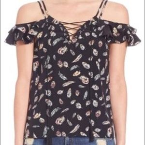 The Kooples Feather Flutter Sleeve Silk Top Sz XXS